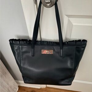Kate Spade Black Ruffle Large Tote With Turn Lock Closure NWOT